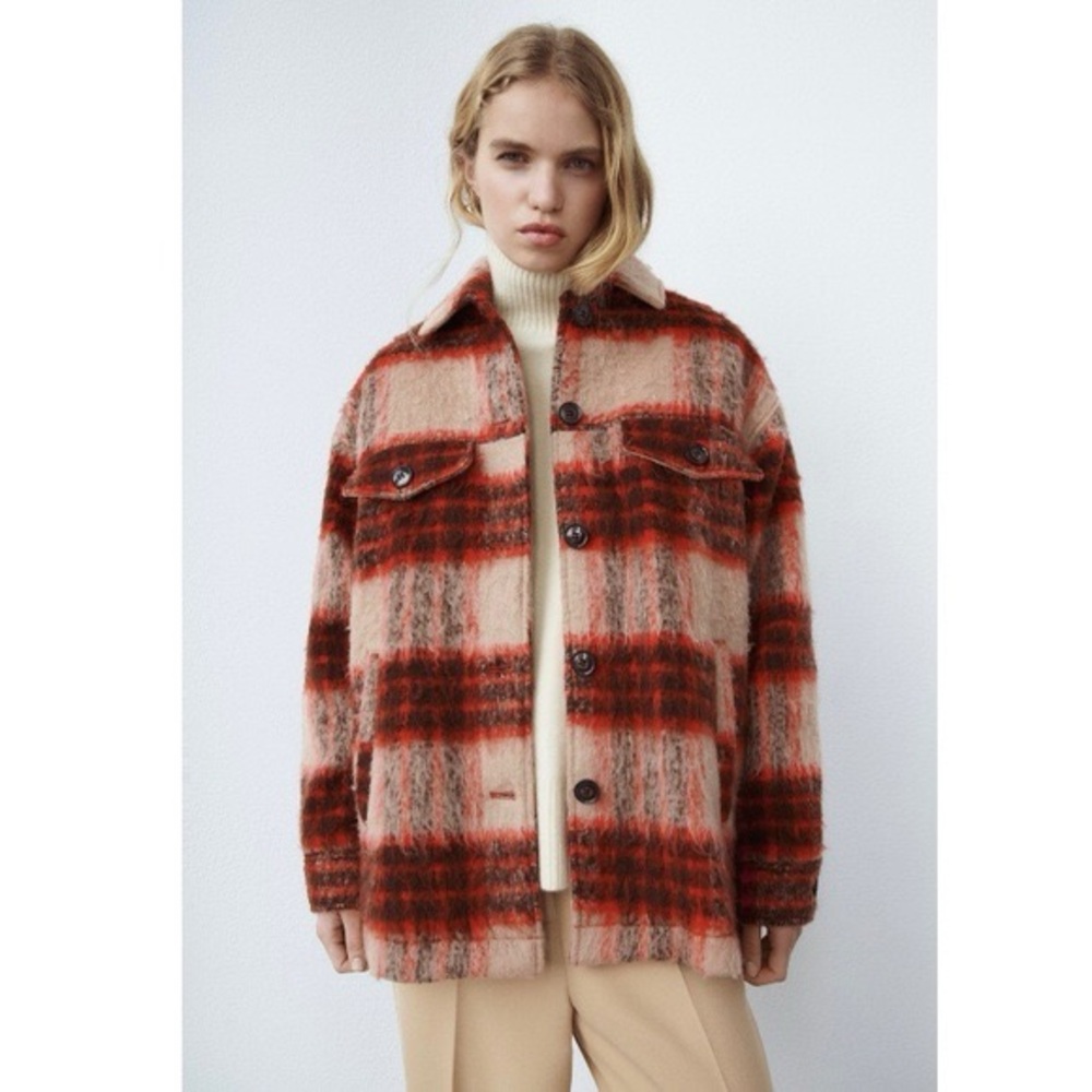 Zara Checkered Oversized Shirt Jacket
